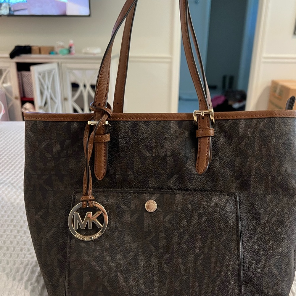 Michael Kors Brown Leather Tote with Gold Hardware